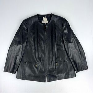 BASLER Faux Leather Black Full Zip Long Sleeve Coat Jacket Top
